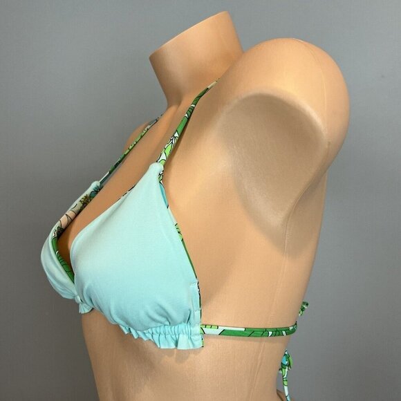 Hurley Wild Bloom Reversible Triangle Bikini Top Size Medium Green Blue NWT - Picture 11 of 15